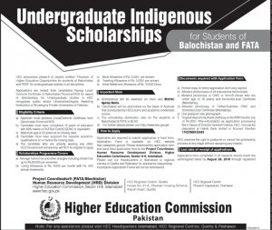 HEC Undergraduate Indigenous Scholarships 2018 Balochistan, FATA