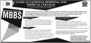 Liaquat National Hospital And Medical College Admission 2020 MBBS Schedule Announced