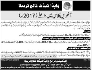 Wapda Cadet College Tarbela Admission Form 2024 8th Class