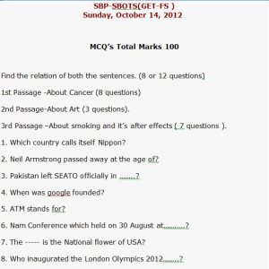 SBOTS Past Papers Sbp Sbots Test Preparation Guide