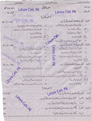 9th Class Biology Model Paper 2017 Urdu Medium Subjective Part