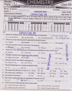 9th Class Chemistry Model Paper 2020 English Medium Punjab Boards