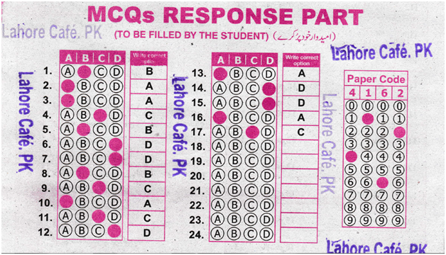 Punjab Boards MCQs Response Sheet Filling