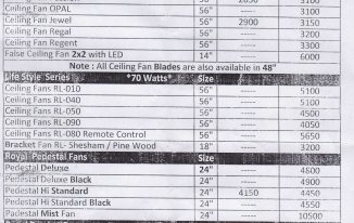 Royal Fans Price List