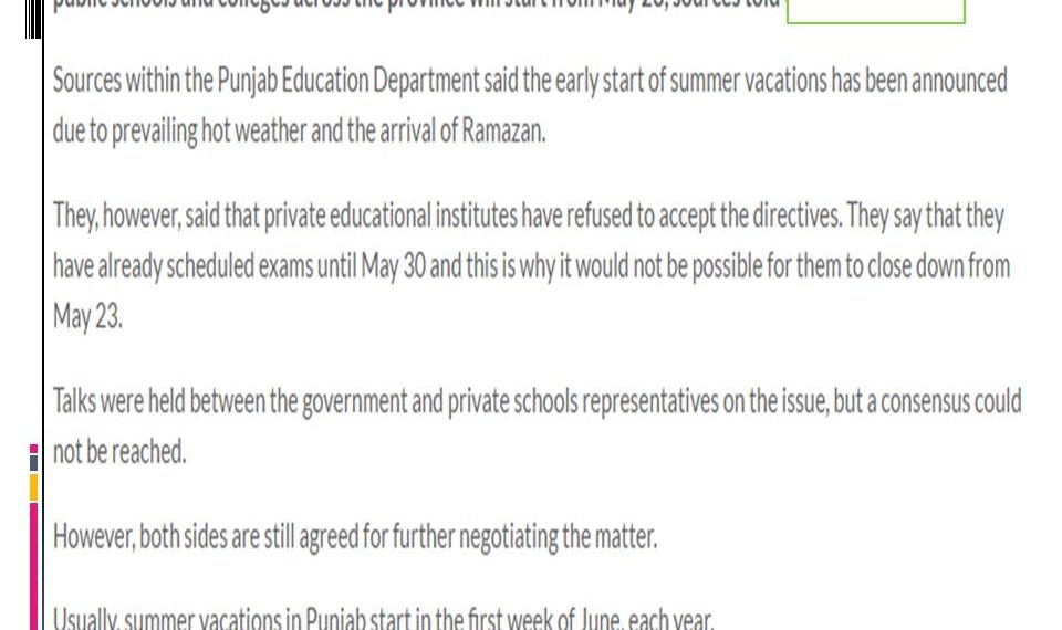 Punjab Education Department Summer Vacation Notification