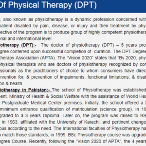 Doctor of Physical Therapy Admission In Lahore 2018 Scope, Courses