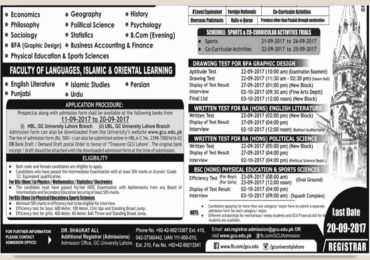 GC University Lahore BA Admission 2024 BSc, BFA, BCom Honours Apply Online