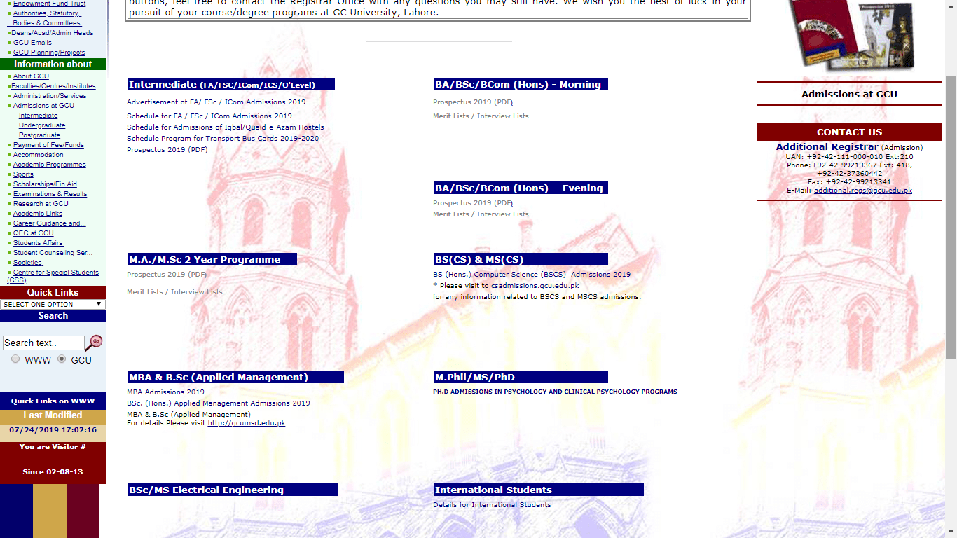 GCU Lahore Electrical Engineering Admission 2019 Fee Structure GC University