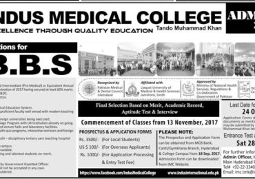 Indus Medical College Merit List 2024 1st, 2nd, 3rd