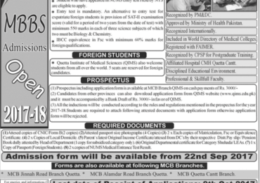 Quetta Institute Of Medical Sciences MBBS Admission 2024 QIMS Fee Structure