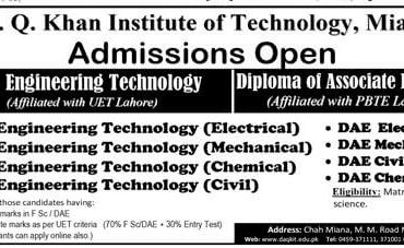 Dr AQ Khan Institute Of Technology Mianwali Admission 2024