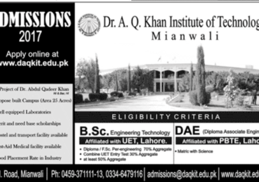 Dr A Q Khan Institute Of Technology Mianwali Admission Application 2022 Form Fee Structure