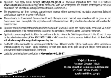 Higher Education Commission HEC Jobs Apply Online 2017 Sindh, Punjab