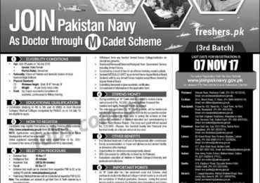 Join Pakistan Navy As Doctor through M Cadet Scheme 2018 Batch 3 Apply Online