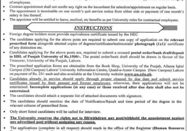 Punjab University Lahore PU Lecturer Jobs 2017 Application Form Download Process