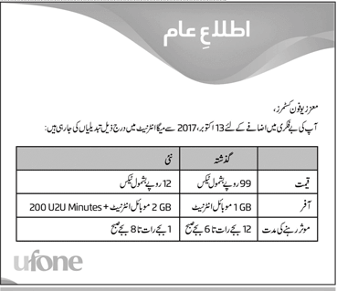 Ufone Befikri Revised Package 2017 Advertisement