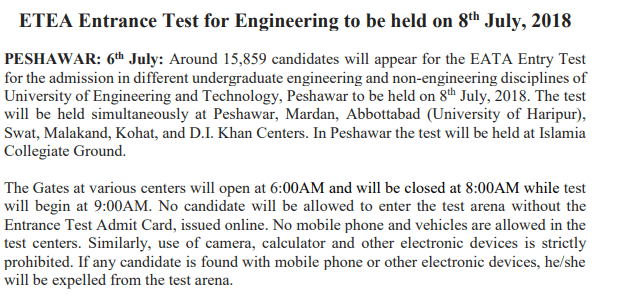 UET Peshawar Answer Key 2018 ETEA